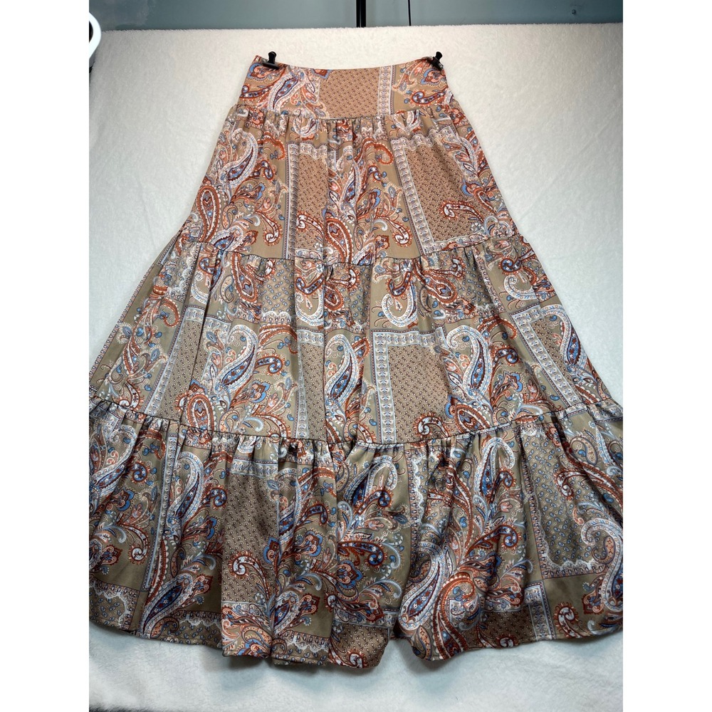 Natural Life Maxi Skirt M Paisley Patchwork Pull On Tiered Gypsy Boho Peasant